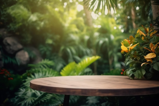 Leaf wooden color mock platform space podium design up palm green Generative AI