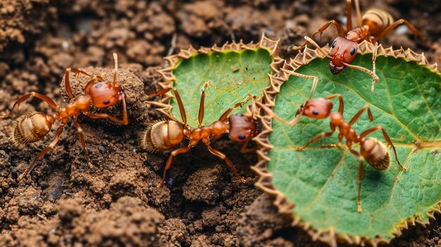 Leafcutter ants on leaves