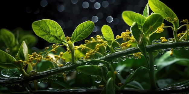 Photo a leafy green plant with droplets of water on it