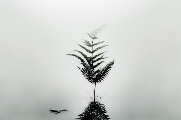 A leafy plant is in the water with the word fern on it.