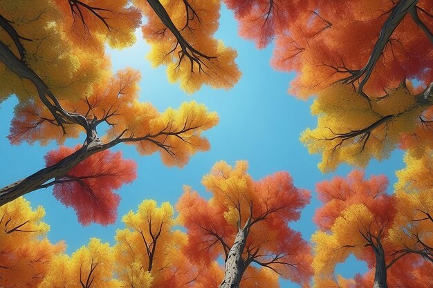 Leafy tree branch in vibrant autumn colors generated by AI