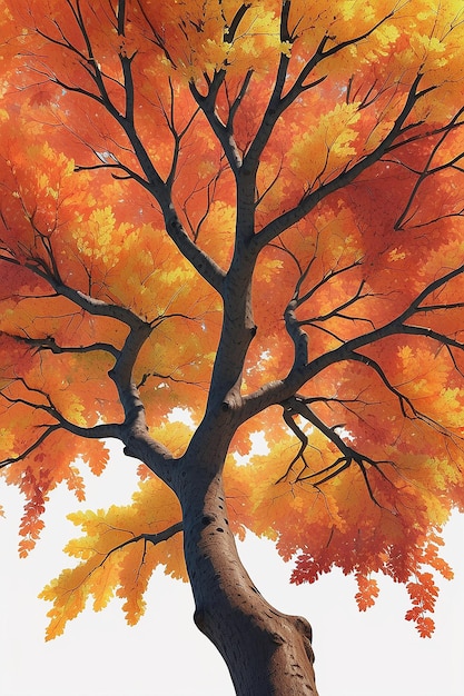 Листовая ветвь дерева в ярких осенних цветах, созданная ИИ