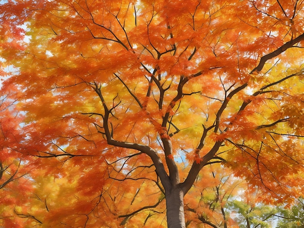 Leafy tree branch in vibrant autumn colors generated by AI