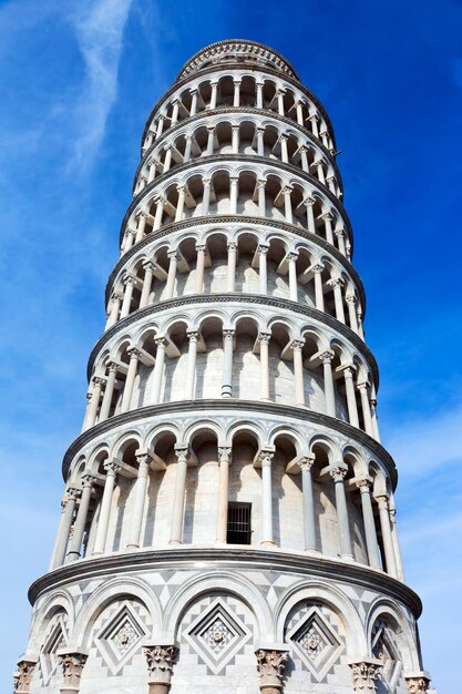 The Leaning Tower of Pisa Tuscany Italy Popular European tourist attraction Wide angle view