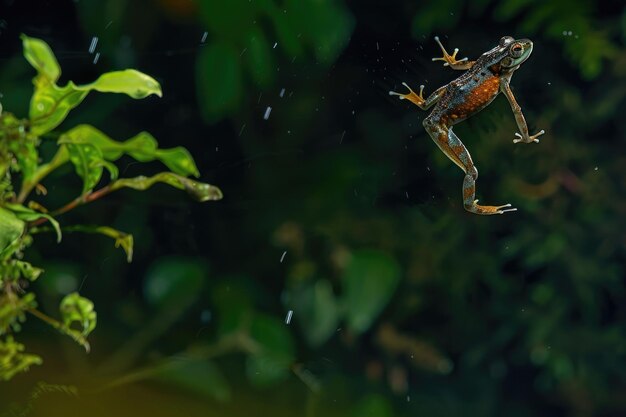 Foto il salto di una rana pianificatrice rhacophorus reinwardtii