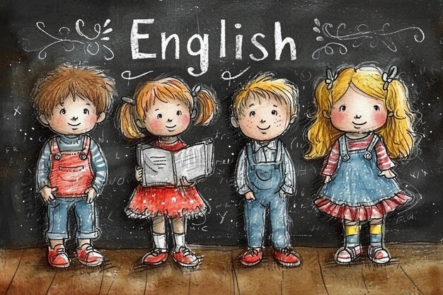 Photo learn english poster kids cute ai generative