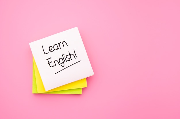 Learn english sticky notes on pink background