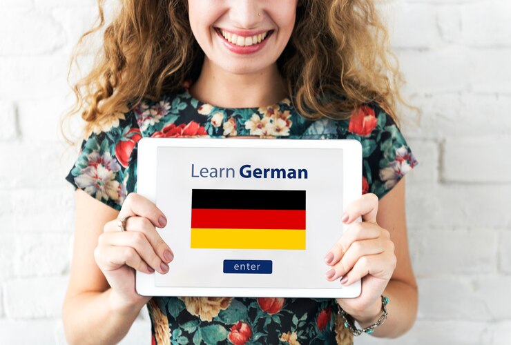 Photo learn german language online education concept