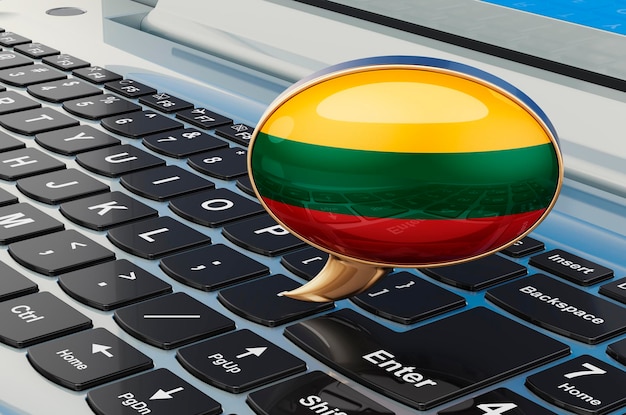 Learn Lithuanian online concept Speech balloon with Lithuanian flag 3D rendering