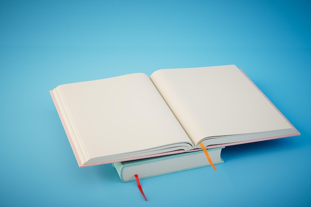 Learning concept a book and an open notebook on a blue background 3D render