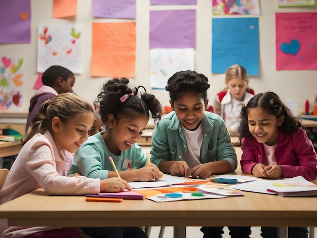 Photo learning drawing and portrait of girl in classroom exam education or studying with book