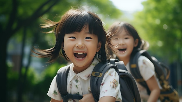 Photo learning duo two chinese elementary school kids in class