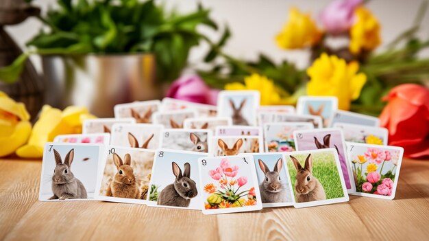 Learning game cards for kids with rabbit and flower illustrations AI Generated