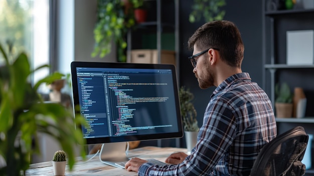 Premium Photo | Learning on programming course Man diligently engage in ...