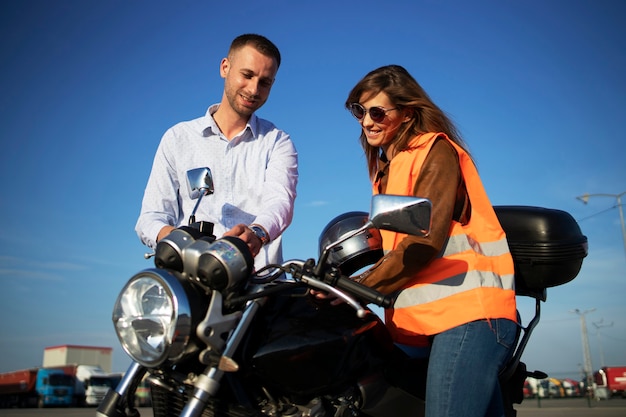 Learning to ride motorcycle.