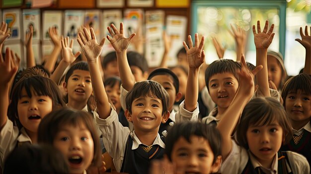 写真 学習中の生徒が手を挙げている