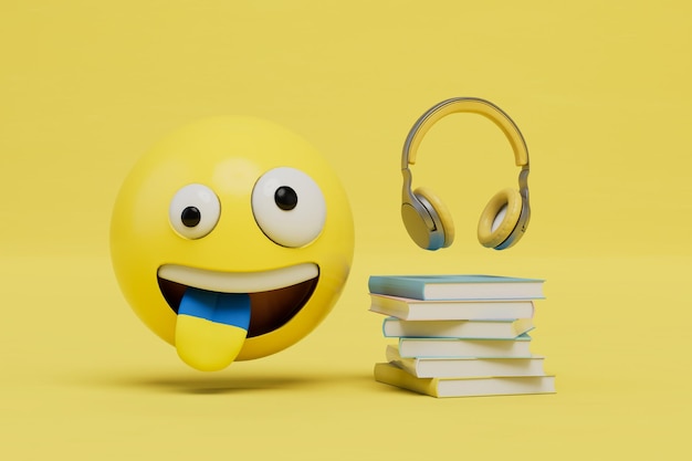 Learning Ukrainian language books headphones,an emoji with a tongue in the form of a flag of Ukraine