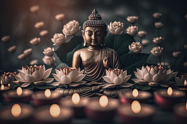 Leasure and relaxation meditation concept with buddha golden figurine in spa AI generated