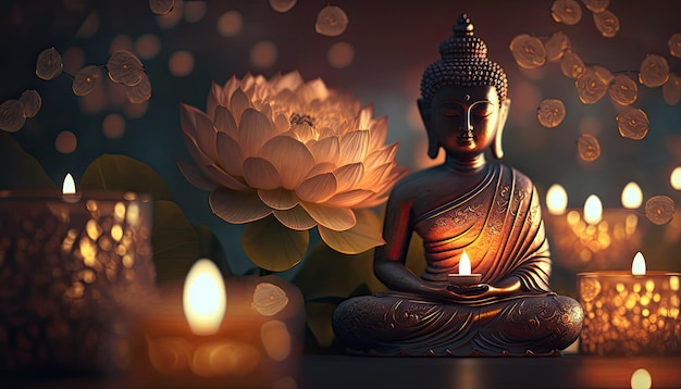 Leasure and relaxation meditation concept with buddha golden figurine in spa AI generated