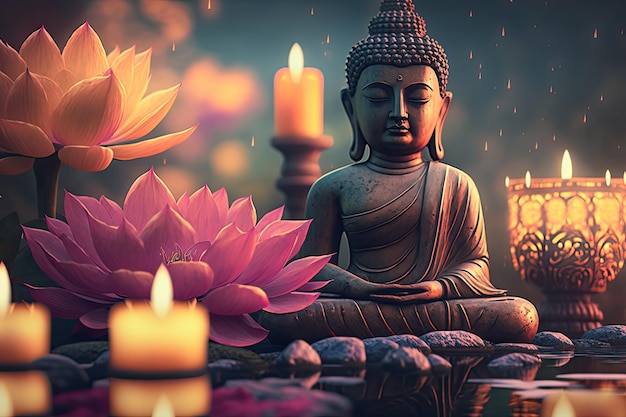 Leasure and relaxation meditation concept with buddha golden figurine in spa AI generated