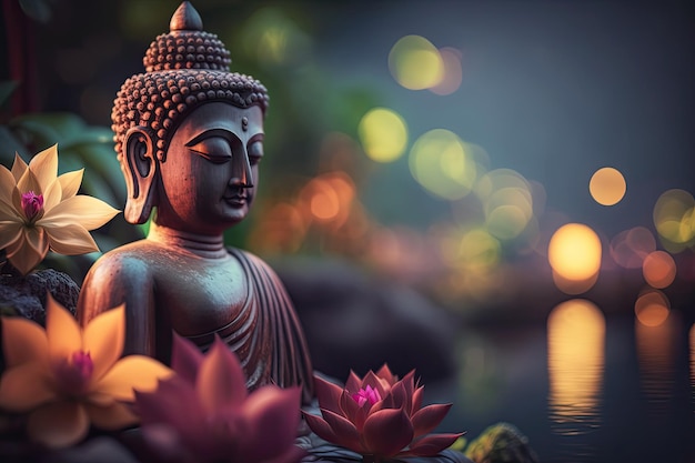 Leasure and relaxation meditation concept with buddha golden figurine in spa AI generated