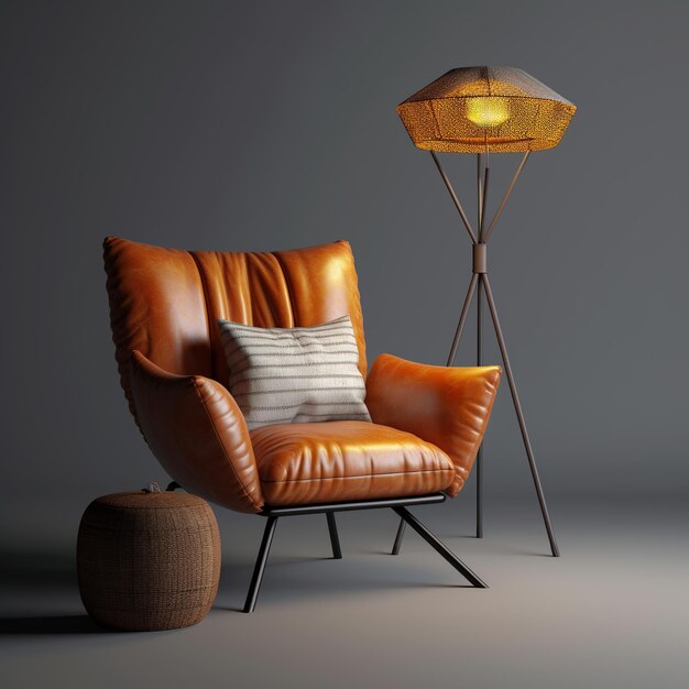 leather armchair with pillow and floor lamp