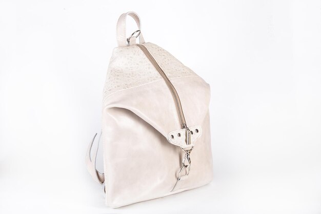 leather bag or suede shoulder bag, any color with handles isolated on white background