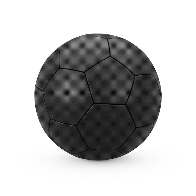 白い背景の上の革の黒いサッカーサッカーボール。 3Dレンダリング