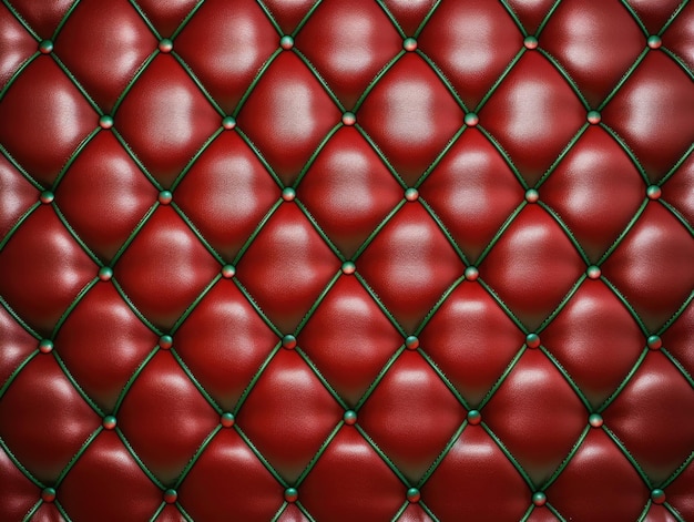 Photo leather black upholstery close up texture of genuine leather with red rhombic stitching