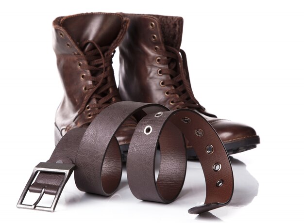 Leather boots and belt