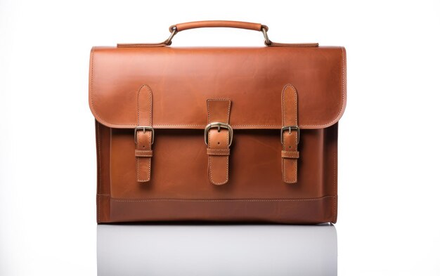 leather briefcase view on white background