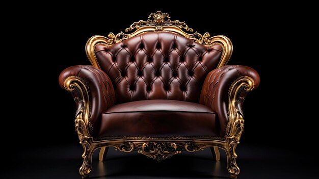 a leather chair with gold accents and a gold design.