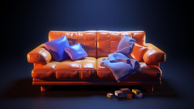 Photo leather couch with blue pillows