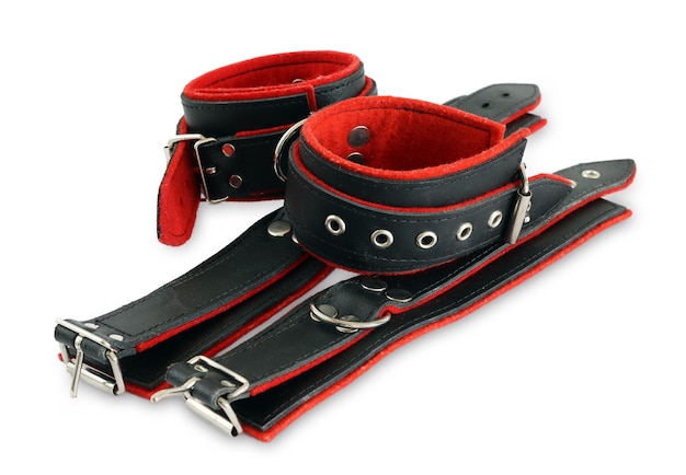 Leather cuffs for hands and legs for erotic games