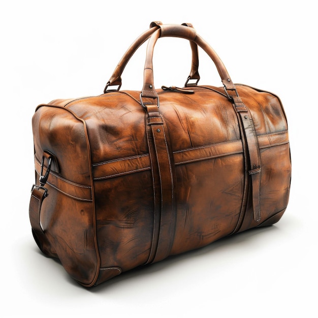 Leather duffel bag isolated