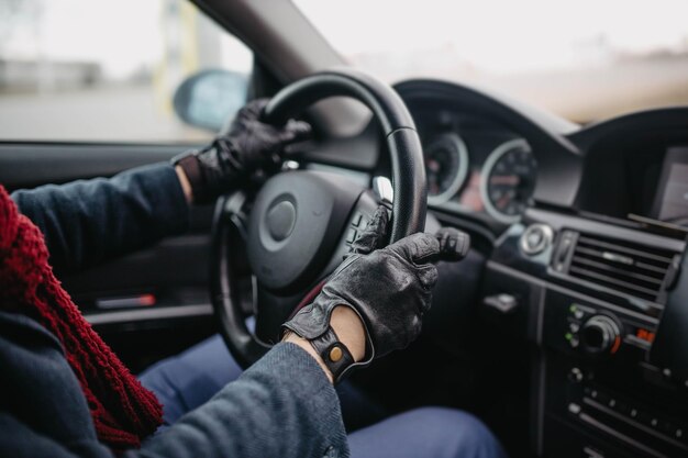 leather gloves for the motorist driver