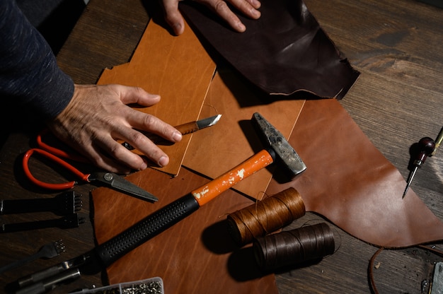 leather goods in the workshop