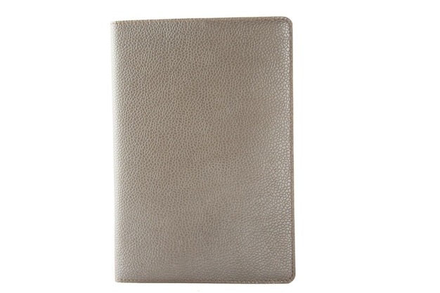 Leather grey notepad, diaries on a white background.