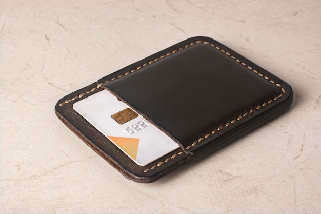 Leather holder with credit cards