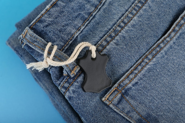 leather jeans tag close up