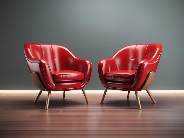 Leather red armchair right and left view 3D rendering