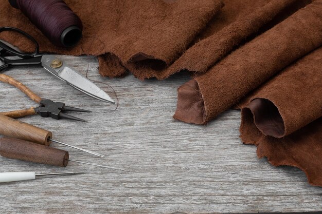 Leather sample and craftsman tools