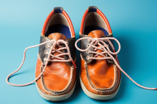 Leather shoes on blue background