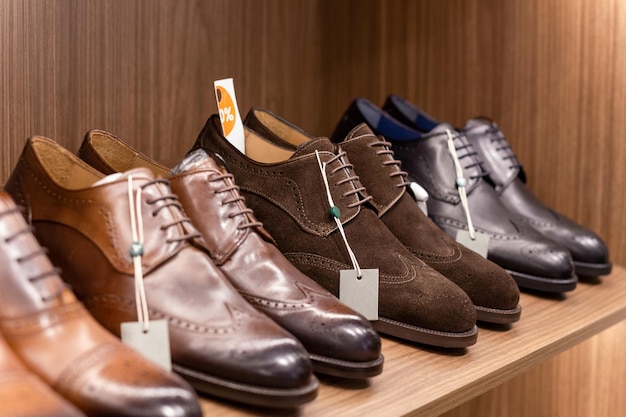 Leather shoes were lined up on the store shelves