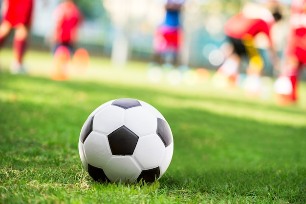 The leather soccer ball in practice court