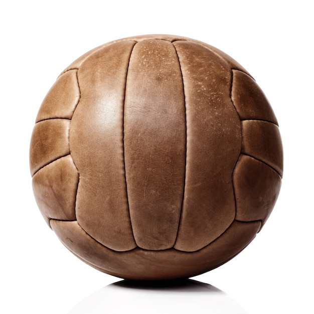 Leather soccer ball on white