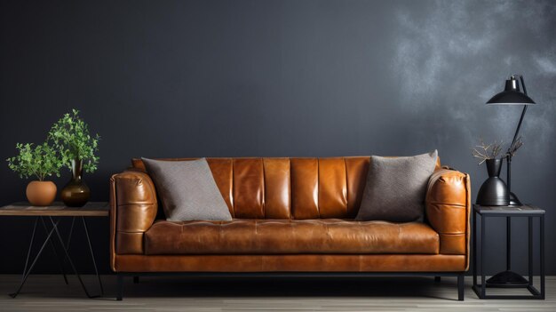 Photo leather sofa on modern living room interior design