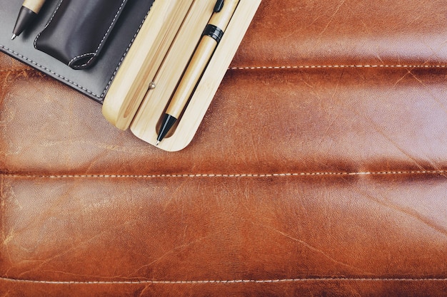 Leather table with supplies