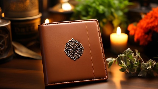 Leather wallet on a brown