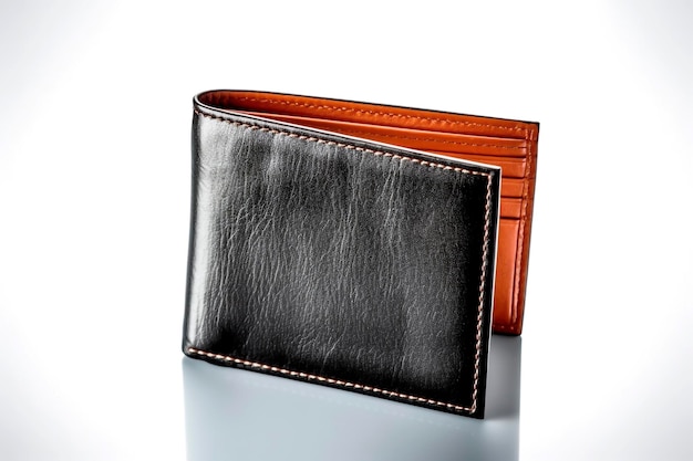 Photo leather wallet on a white background with reflection